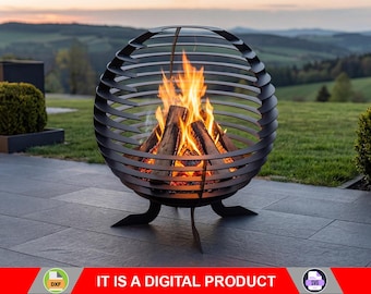 Sphere Ball with a cutout, Digital product, files DXF, SVG for CNC, Plasma, Laser, Waterjet. Garden Fireplace, FirePit, Metal Decoration