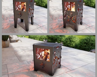Fire basket with grill Roses 3 in 1, Fire Pit. Digital product files DXF, SVG for CNC, Plasma, Laser. Foldable Barbecue for Outdoor. Diy