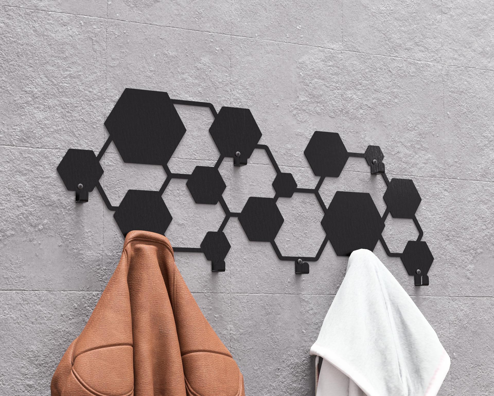Abstract Hexagons Pattern Wall Mount Coat Rack, Digital Product
