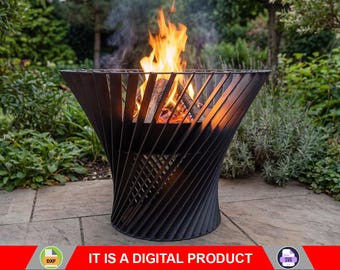 Fire Pit Spiral Tower 32''. Digital product, files DXF, SVG for CNC, Plasma, Laser. Garden Fireplace, Outdoor Fire Pit, Backyard Firepit