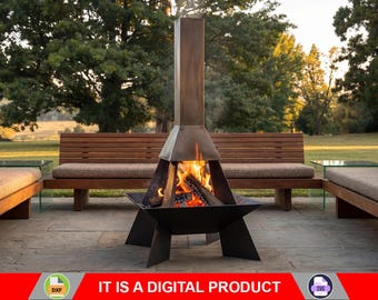 Pirámide Cohete, Gran Fogata, Producto Digital, Archivos DXF, SVG para CNC, Plasma, Láser, Chorro de Agua. Chimenea de Jardín, Fogata, Arte en Metal, Metal