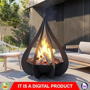 Fogata con capullos de flores, producto digital, archivos DXF y SVG para CNC, plasma y láser. Chimenea de jardín, arte metálico para fogatas, decoración metálica.