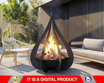 Fogata con capullos de flores, producto digital, archivos DXF y SVG para CNC, plasma y láser. Chimenea de jardín, arte metálico para fogatas, decoración metálica.