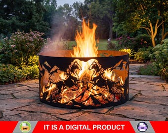 Fire Pit Ring Horses, Digital product, files DXF SVG for cnc, Plasma, Laser, Waterjet. Garden Fireplace, FirePit Metal Art, Metal Decoration