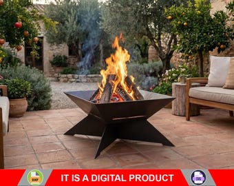 Fogata cuadrada X, producto digital, archivos DXF y SVG para CNC, plasma y láser. Chimenea de jardín, arte metálico para fogatas, decoración metálica.