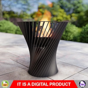 Fire Pit Spiral Tower 25&#39;&#39;. Digital product, files DXF, SVG for CNC, Plasma, Laser. Garden Fireplace, Outdoor Fire Pit, Backyard Firepit