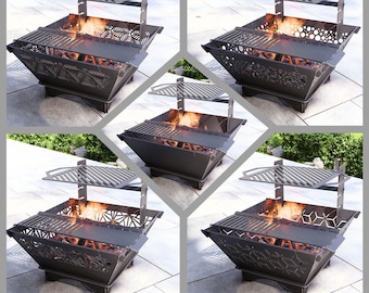 Brasero con parrilla cuadrada 5 en 1. Producto digital, archivos DXF y SVG para CNC, plasma y láser. Barbacoa de jardín, barbacoa plegable para exteriores. Hazlo tú mismo.