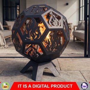 Palla di fuoco con coperchio. Prodotto digitale, file DXF, SVG per CNC, plasma, laser. Braciere da giardino, camino da giardino, braciere da esterno. Braciere fai da te.