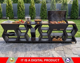 BBQ, Rocket Stove V2, Sink & Table Module Set | DXF, SVG Files for Cnc, Plasma, Laser Cutting | Outdoor Kitchen Cooking Station | Diy Plans