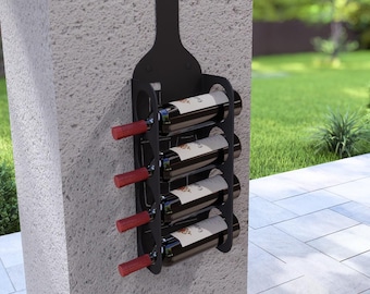 Botellero de pared para botellas. Producto digital, archivos DXF y SVG para CNC, plasma y láser. Botellero de pared. Almacenamiento de champán. Hazlo tú mismo.