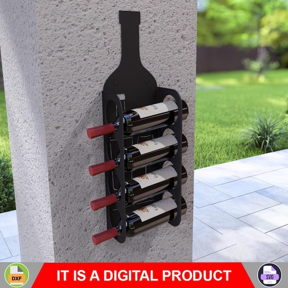 Wall Wine Rack Bottle. Digital product, files DXF, SVG for CNC, Plasma, Laser. Wine rack wall mounted. Champagne Storage. Diy