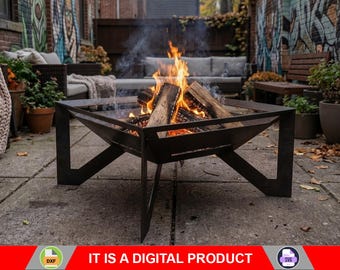 Fogata cuadrada con iluminación destacada. Producto digital, archivos DXF y SVG para CNC, plasma y láser. Chimenea de jardín, arte metálico para fogatas, decoración metálica.