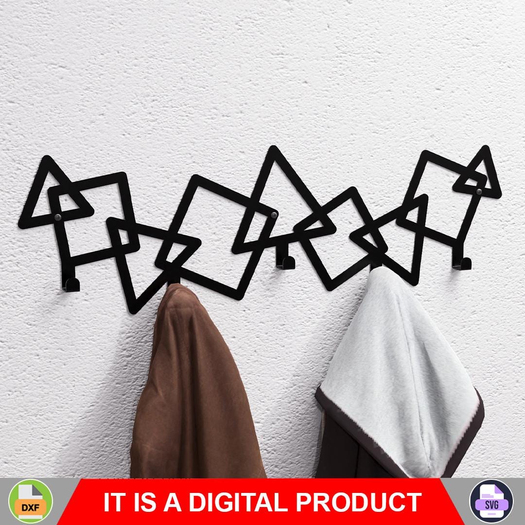 Abstract Triangles and Squares Pattern Wall Coat Rack, Digital