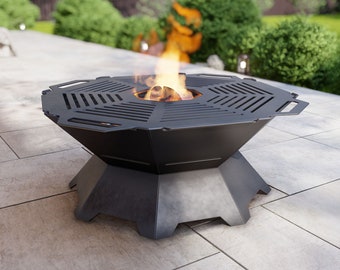 Fire Pit with Grill Octagon. Digital product, files DXF, SVG for CNC, Plasma, Laser. Backyard bbq, Welded Barbecue for Outdoor. Diy