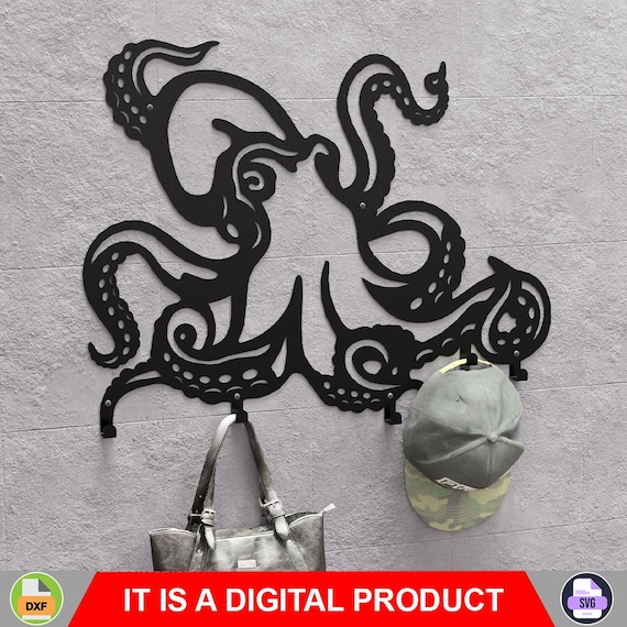 Octopus Wall Coat Rack, Digital Product, Files DXF, SVG for CNC