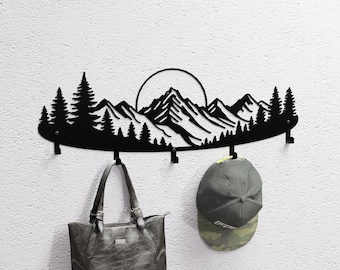 Mountain Forest Wall Mount Coat rack, Digital product, files DXF, SVG for CNC, Plasma, Laser. Coat Hooks. Coat Hanger. Hanging Clothes Rack