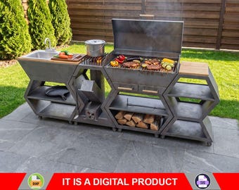 BBQ, Rocket Stove, Sink & Table Module Set | DXF, SVG Files for Cnc, Plasma, Laser Cutting | Outdoor Kitchen Cooking Station | Diy Plans