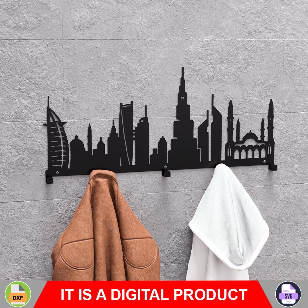 Dubai Wall-mounted Coat Rack, Digital Product, Files DXF, SVG for