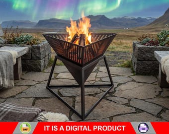 Brasero triangular. Producto digital, archivos DXF y SVG para CNC, plasma y láser. Chimenea de jardín, brasero exterior y brasero de patio. Hazlo tú mismo.