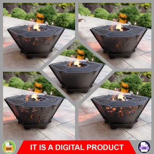 Fire Pit with Grill Hexagon 5 in 1. Digital product, files DXF, SVG for CNC, Plasma, Laser. Backyard bbq, Foldable Barbecue for Outdoor. Diy