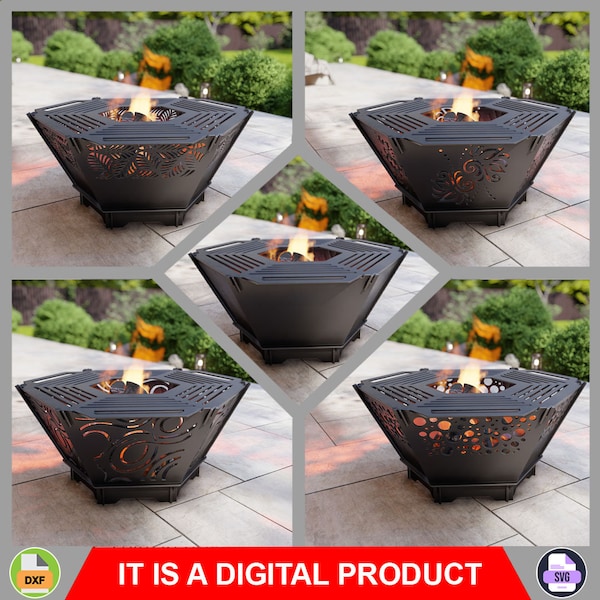 Fire Pit with Grill Hexagon 5 in 1. Digital product, files DXF, SVG for CNC, Plasma, Laser. Backyard bbq, Foldable Barbecue for Outdoor. Diy