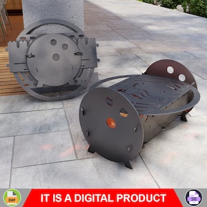 Bowling Fire Pit with Grill. Digital product, files DXF, SVG for CNC, Plasma, Laser. Portable Barbecue, Collapsible bbq for Camping. Diy