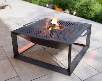 Fire Pit with Grill Square V5. Digital product, files DXF, SVG for CNC, Plasma, Laser. Backyard bbq, Welded Barbecue for Outdoor. Diy