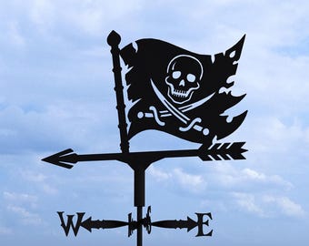 Jolly Roger Weather Vane Three Sizes. Digital product, files DXF, SVG for CNC, Plasma, Laser. Roof Decor Weathervane. Wind Vane. Diy