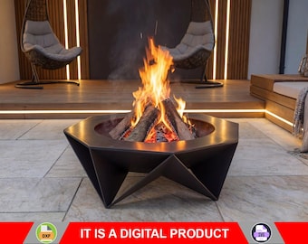 Brasero octogonal moderno V1. Producto digital, archivos DXF y SVG para CNC, plasma y láser. Chimenea de jardín, brasero exterior y brasero de patio.