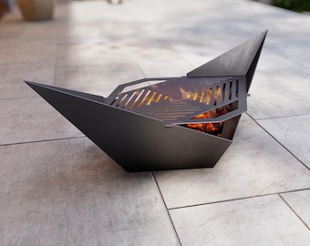 Fire Pit with Grill Paper Boat. Digital product, files DXF, SVG for CNC, Plasma, Laser. Backyard bbq, Welded Barbecue for Outdoor. Diy