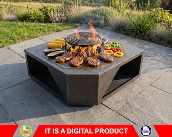 Shield Fire Pit Grill DXF Files | Digital product CNC Plasma & Laser Cutting | Barbecue for Outdoor | DIY Backyard Bbq