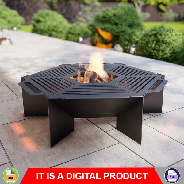 Fire Pit with Grill Hexagon V2. Digital product, files DXF, SVG for CNC, Plasma, Laser. Backyard bbq, Welded Barbecue for Outdoor. Diy