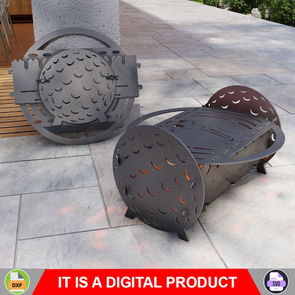 Golf Fire Pit with Grill. Digital product, files DXF, SVG for CNC, Plasma, Laser. Portable Barbecue, Collapsible bbq for Camping. Diy