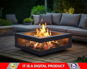 Square Fire Pit Low, Digital product, files DXF, SVG for cnc, Plasma, Laser. Garden Fireplace, FirePit Metal