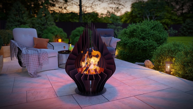 Picture - 5. Drop, welded fire pit for camping or backyard. The DXF and SVG files is ready for CNC, Plasma, Laser, Waterjet cutting. Garden Fire pit, Outdoor Fire Pit. Metal Art Decoration. DIY Metalworking Fire Pit Project Plans.