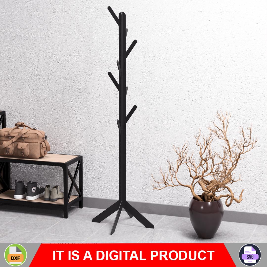 Coat Rack Line. Digital product, files DXF, SVG for CNC, Plasma, Laser. Hat and Coat Stand. Freestanding Coat Hanger. Hanging Clothes Rack