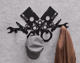 Pistons and Spark Plugs Wall Mount Coat rack, Digital product, files DXF, SVG for CNC, Plasma, Laser. Wall Coatrack, Coat Hooks. Coat Hanger