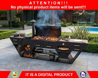 Drawings DXF Files Plans Multifunctional Grill Station for Plasma Laser | Outdoor Kitchen 3-in-1 Barbecue Area + Pizza Oven + Cauldron Stove
