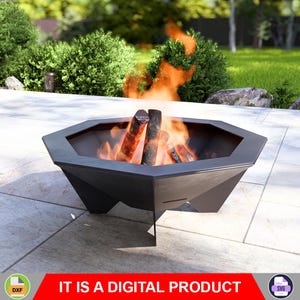 Hexagon Fire Pit with Flat Legs. Digital product files DXF, SVG for CNC, Plasma, Laser. Garden Fireplace, Outdoor Fire Pit, Backyard Firepit