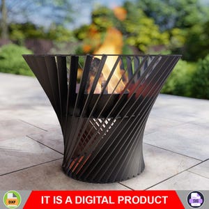 Fire Pit Spiral Tower 32&#39;&#39;. Digital product, files DXF, SVG for CNC, Plasma, Laser. Garden Fireplace, Outdoor Fire Pit, Backyard Firepit