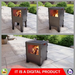 Fire basket with grill 3 in 1, Fire Pit. Digital product, files DXF, SVG for CNC, Plasma, Laser. Foldable Barbecue for Outdoor. Diy Firepit