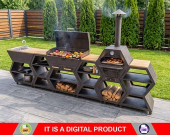 BBQ, Pizza Oven, Sink & Table Module Set | DXF, SVG Files for Cnc, Plasma, Laser Cutting | Outdoor Kitchen Cooking Station | Diy Plans