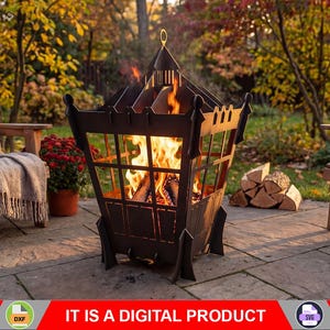 Latarka do paleniska. Produkt cyfrowy, pliki DXF, SVG do CNC, plazmy, lasera. Palenisko ogrodowe, składane palenisko. Projekt paleniska. Zrób to sam.