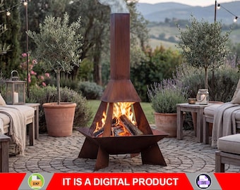 Fogón piramidal con cohetes, producto digital, archivos DXF y SVG para CNC, plasma, láser y chorro de agua. Chimenea de jardín, fogón, arte en metal.