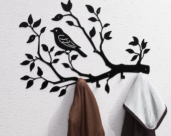 Bird on a Branch V1 Wall Coat rack, Digital product, files DXF, SVG for CNC, Plasma, Laser. Wall Coatrack. Coat Hanger. Hanging Clothes Rack