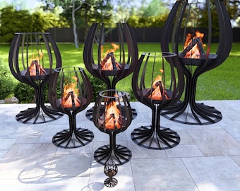 Brasero con forma de copa de vino en siete tamaños. Producto digital. Archivos DXF y SVG para CNC, plasma, láser y chorro de agua. Chimenea de jardín, brasero, arte en metal.