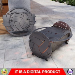 Volleyball Fire Pit with Grill. Digital product, files DXF, SVG for CNC, Plasma, Laser. Portable Barbecue, Collapsible bbq for Camping. Diy