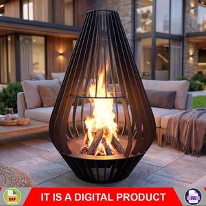 Brasero Fire Drop. Producto digital, archivos DXF, SVG para CNC, plasma, láser. Chimenea de jardín, brasero exterior, brasero de patio trasero. Hágalo usted mismo.