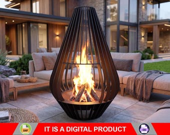 Brasero Fire Drop. Producto digital, archivos DXF, SVG para CNC, plasma, láser. Chimenea de jardín, brasero exterior, brasero de patio trasero. Hágalo usted mismo.