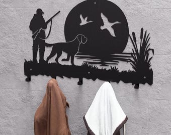 Duck Hunting Wall Mount Coat rack, Digital product, files DXF, SVG for CNC, Plasma, Laser. Wall Coatrack. Coat Hanger. Hanging Clothes Rack